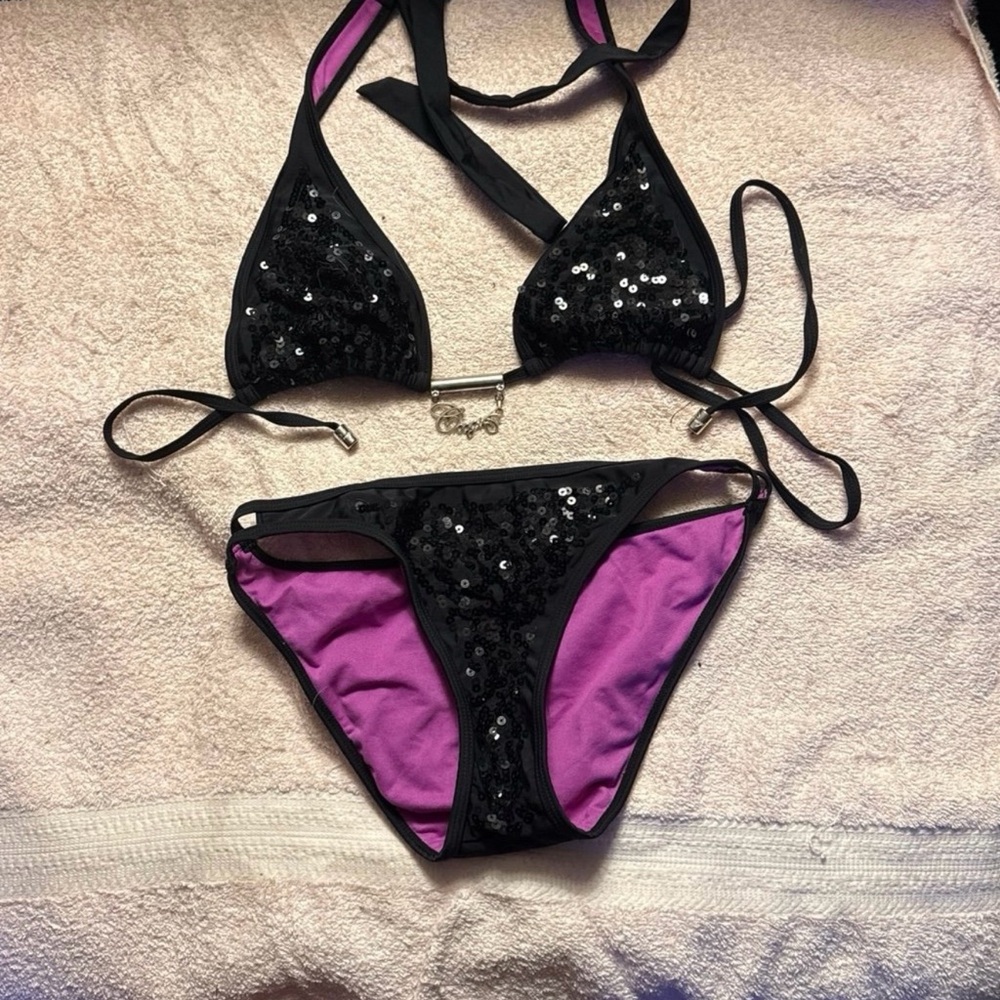 COOGI Black and Purple Sequin Bikini
